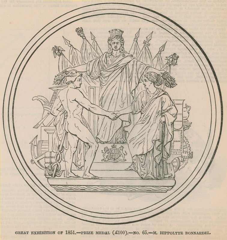 Vuoden 1851 suuri näyttely - palkintomitali (100 puntaa), myönnetty M Hippolyte Bonnardelille tekijältä English School
