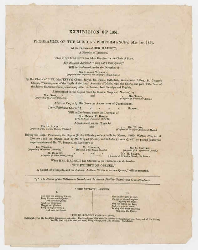 Suuri näyttely vuodelta 1851. Musiikkiesitysohjelma, 1. toukokuuta 1851 tekijältä English School