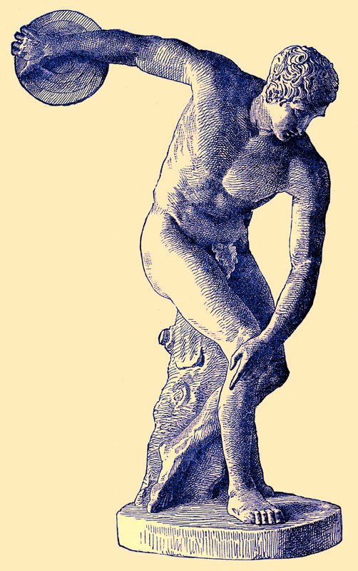 Kreikkalainen urheilija heittää kiekkoa, kuvitus Cassells Illustrated Universal Historysta, Edward Ollier, 1890 (digitaalisesti paranneltu kuva) tekijältä English School