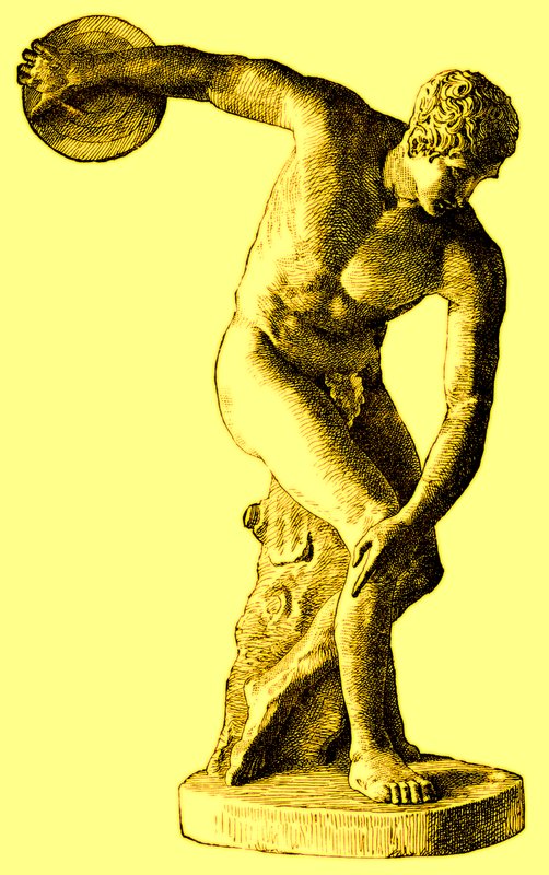 Kreikkalainen urheilija heittää kiekkoa, kuvitus Cassells Illustrated Universal Historysta, Edward Ollier, 1890 (digitaalisesti paranneltu kuva) tekijältä English School