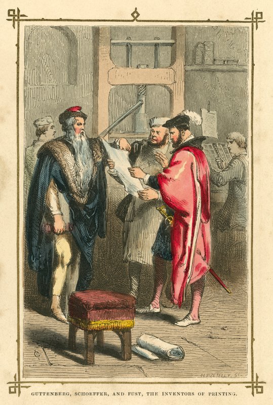 Gutenberg, Schoeffer ja Fust, painatuksen (värilithon) keksijät tekijältä English School