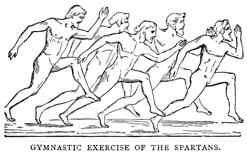 Spartalaisten voimistelu, kuvitus teoksesta The Illustrated History of the World, n. 1880 tekijältä English School