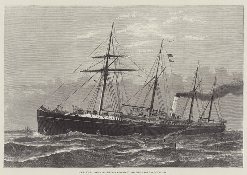 HMS Hecla, Merchant Steamer ostettu ja asennettu kuninkaalliselle laivastolle (kaiverrus) tekijältä English School