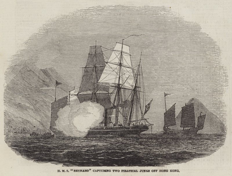 HMS "Reynard" vangitsemassa kaksi merirosvoa Hongkongin edustalla (kaiverrus) tekijältä English School