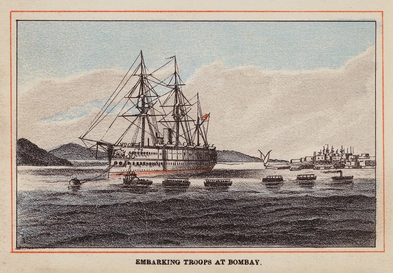 HM Indian Troop-Ship: Bombayssa (värillinen kaiverrus). tekijältä English School