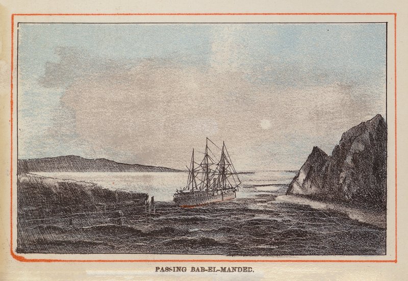 HM Indian Troop-Ship: Bab-El-Mandedin ohi (värillinen kaiverrus). tekijältä English School