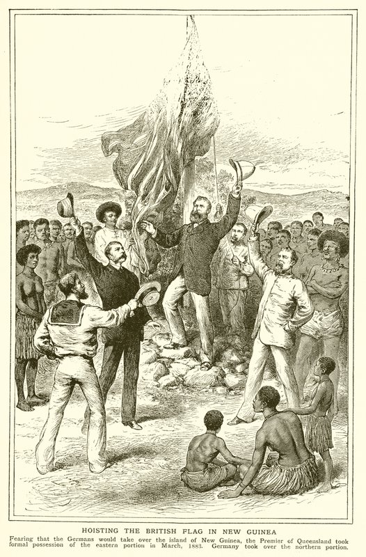 H. M. Chester, Queenslandin tuomari Britannian lipun nostossa Uudessa-Guineassa, maaliskuu 1883 tekijältä English School