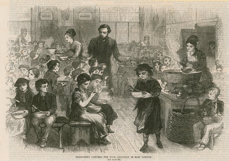 Halfpenny-illallisia köyhille lapsille Itä-Lontoossa tekijältä English School