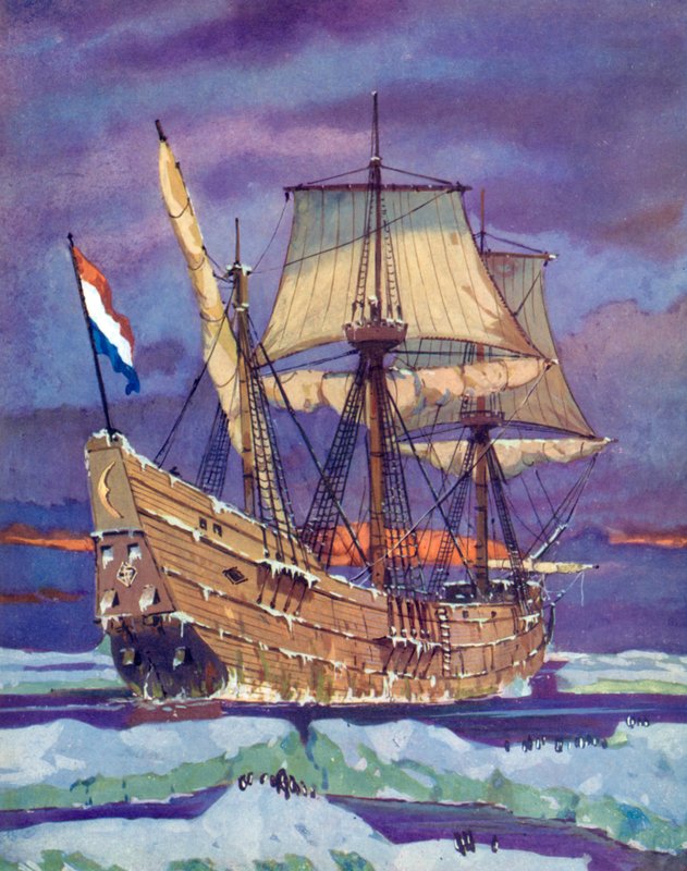Halve Maen tai Half Moon, Henry Hudson (väri litho) tekijältä English School