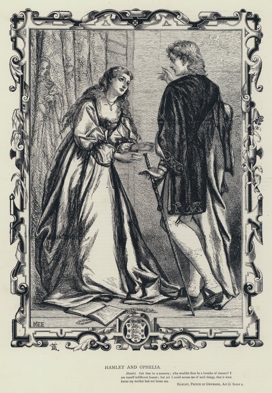 Hamlet ja Ophelia, Hamlet, Tanskan prinssi, näytös iii, kohtaus 1 (kaiverrus) tekijältä English School