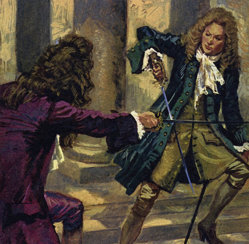 Händel ja säveltäjä ja laulaja nimeltä Mattheson taistelivat kaksintaistelun miekkojen kanssa tekijältä English School
