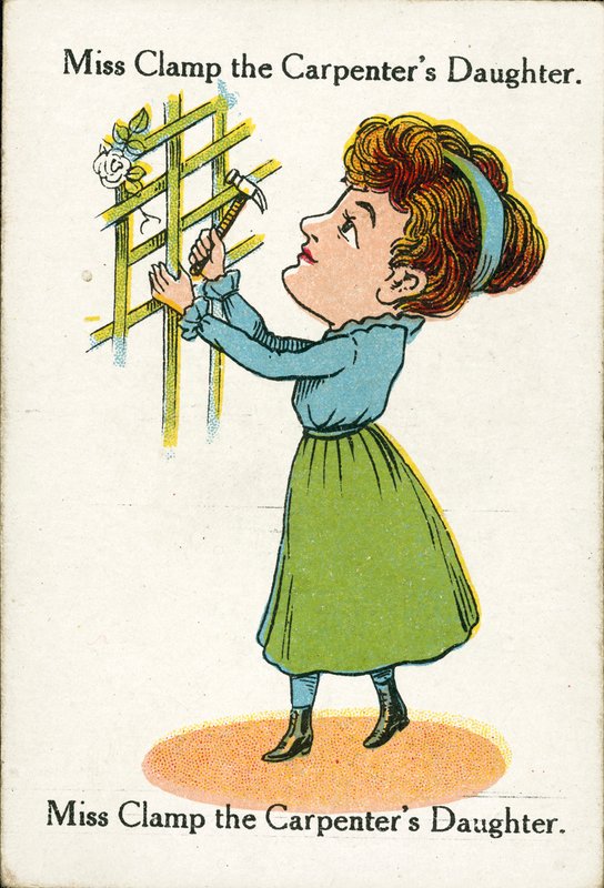 Onnelliset perheet, noin 1920: Clamp, puusepän tytär (värilitografia). tekijältä English School