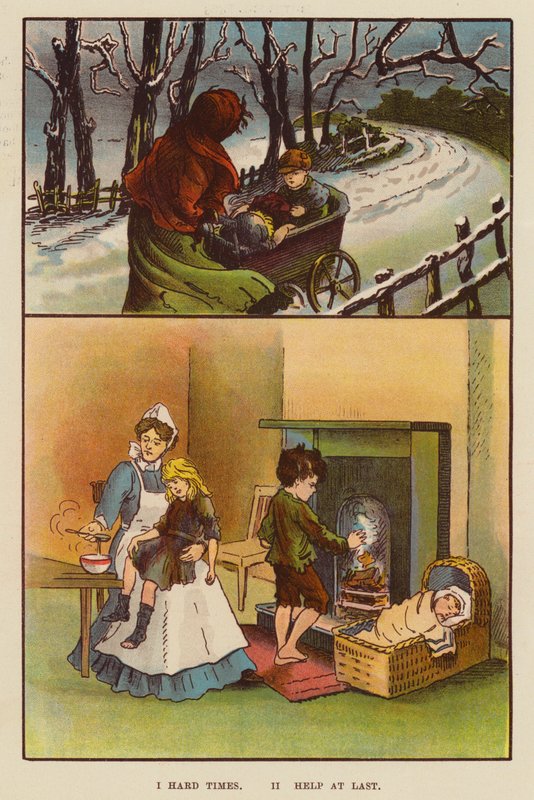 Vaikeat ajat; Apua viimein (väri litho) tekijältä English School