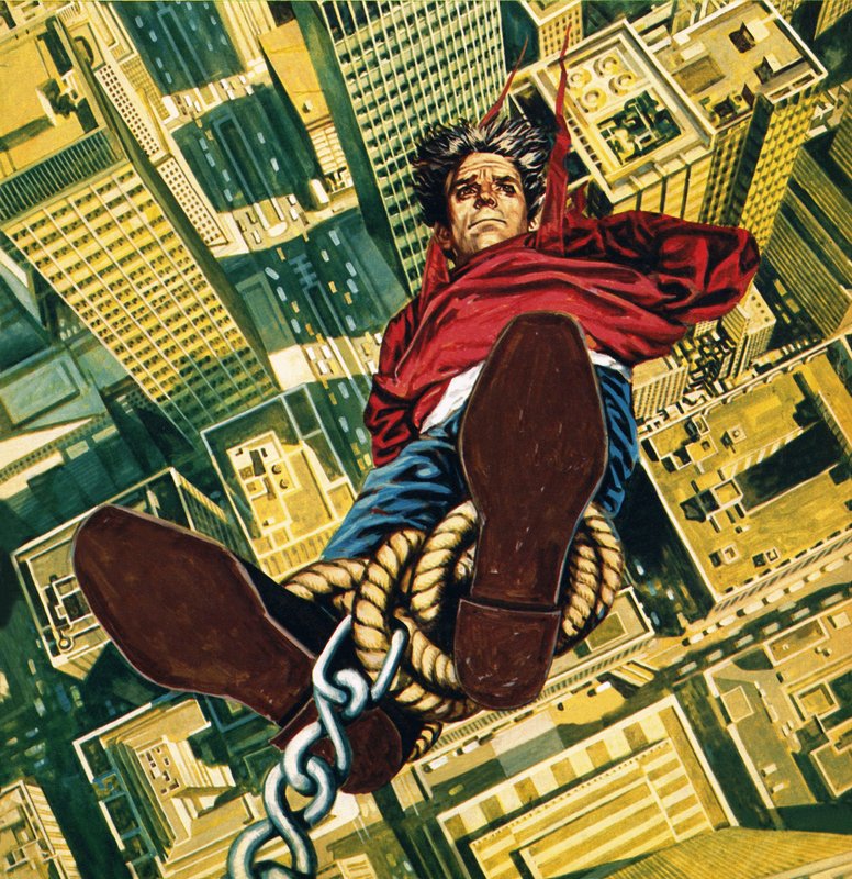 Harry Houdini ripustettuna New Yorkin pilvenpiirtäjän huipulle tekijältä English School
