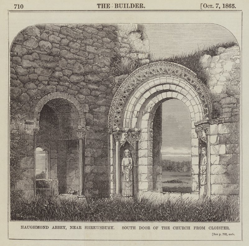 Haughmond Abbey, lähellä Shrewsburya, kirkon eteläovi luostarista (kaiverrus) tekijältä English School
