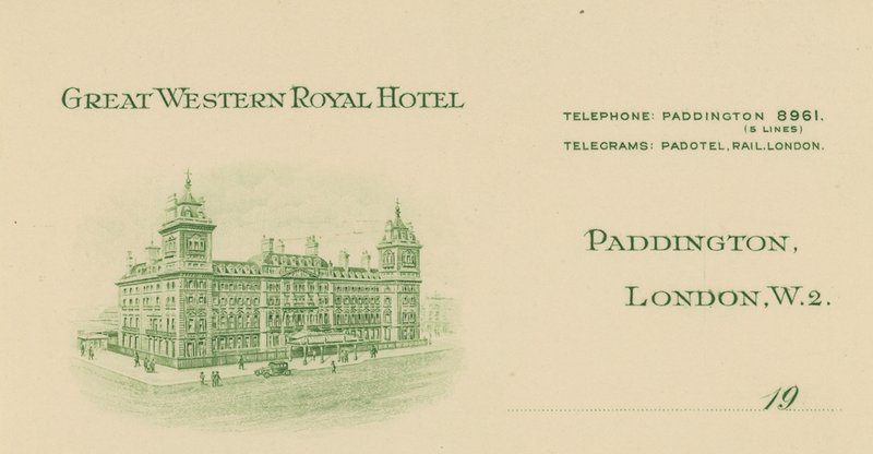 Muistipaperi Great Western Royal -hotellista tekijältä English School