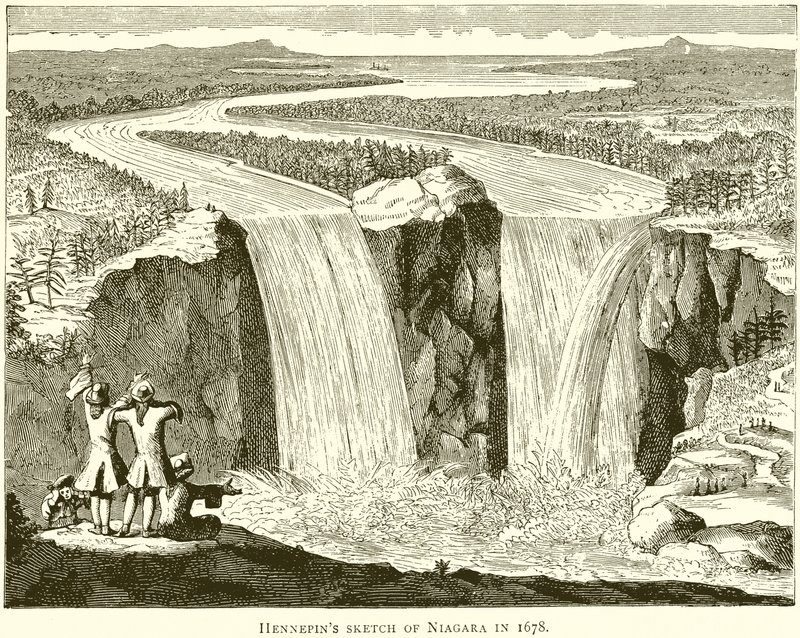 Hennepinsin luonnos Niagarasta vuodelta 1678 tekijältä English School