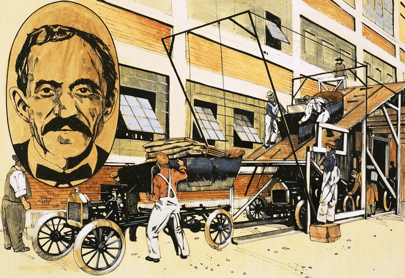 Henry Ford ja hänen ensimmäinen tuotantolinja vuodelta 1908 tekijältä English School