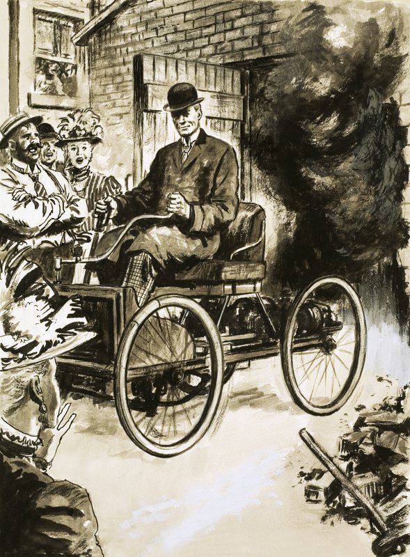 Henry Ford ensimmäisellä "hevosvaunulla" tekijältä English School