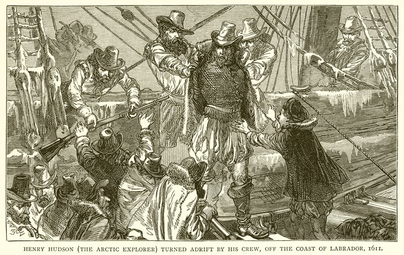 Henry Hudson (arktinen tutkimusmatkailija) käänsi miehistönsä ajelemaan Labradorin rannikon edustalla, 1611 tekijältä English School