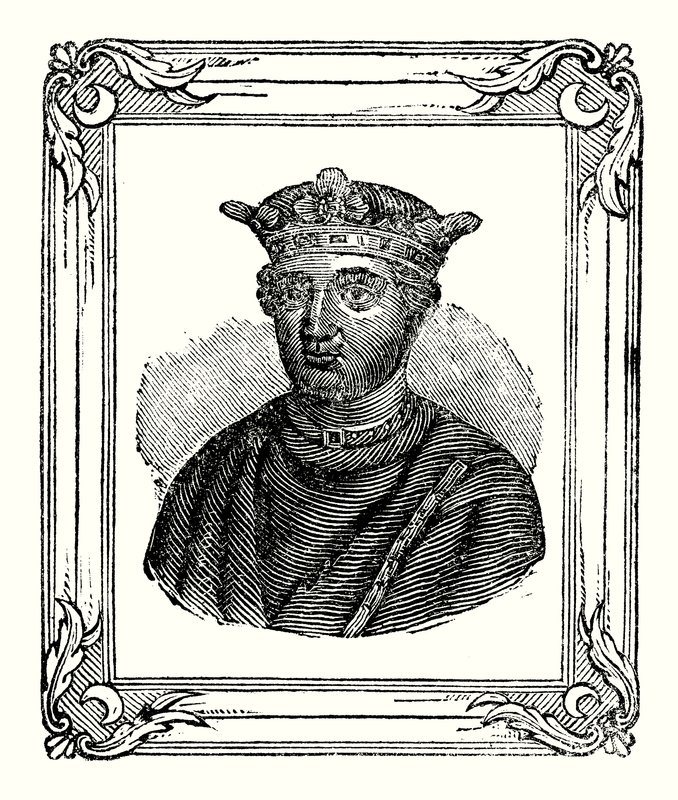 Henrik II syntyi vuonna 1131, hänet kruunattiin vuonna 1154 ja hän kuoli vuonna 1189 (kaiverrus). tekijältä English School