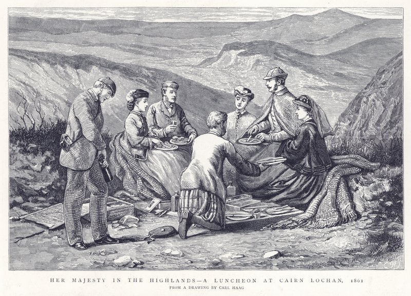 Hänen Majesteettinsa Highlandsissa - Lounas Cairn Lochanissa, 1861 tekijältä English School