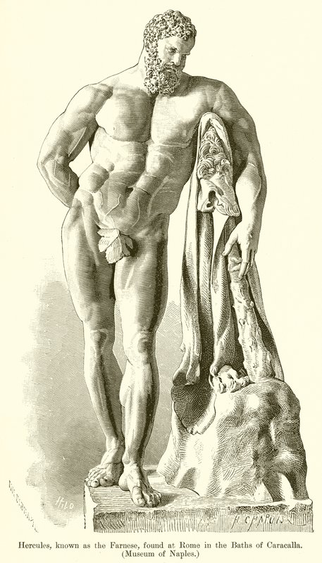 Hercules, joka tunnetaan nimellä Farnese, löydettiin Roomasta Caracallan kylpylöistä. (Nepolin museo) tekijältä English School