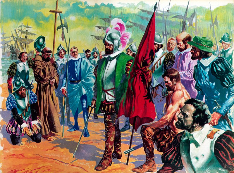 Hernando Cortes saapui Meksikoon vuonna 1519 tekijältä English School