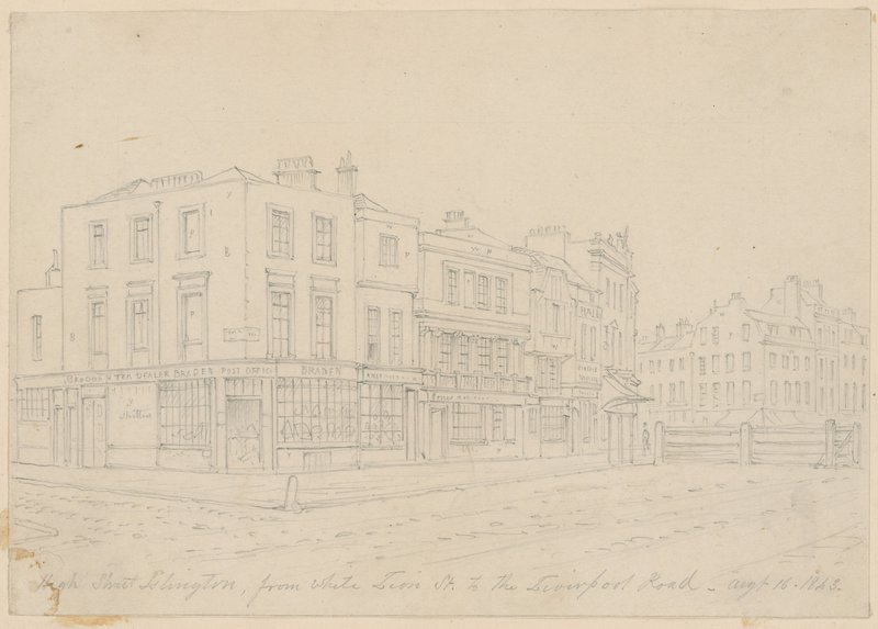 High Street Islington, White Lion Streetiltä Liverpool Roadille, 16. elokuuta 1843 tekijältä English School