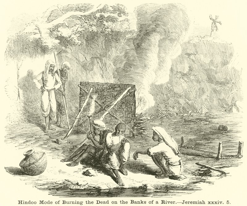 Hindoo Mode of Burning the Dead on the Bank of a River, Jeremiah, xxxiv, 5 tekijältä English School
