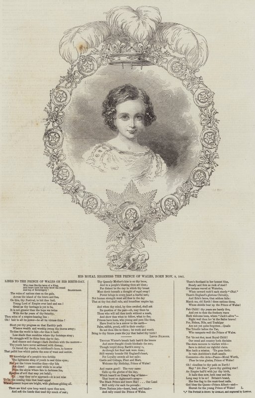 Hänen kuninkaallinen korkeutensa Walesin prinssi, syntynyt 9. marraskuuta 1841 (kaiverrus) tekijältä English School