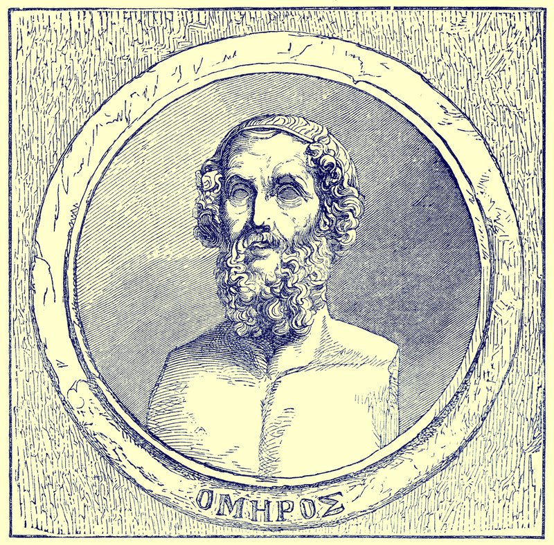 Homer, kuvitus teoksesta The Illustrated History of the World, julkaistu noin 1880 (digitaalisesti paranneltu kuva) tekijältä English School