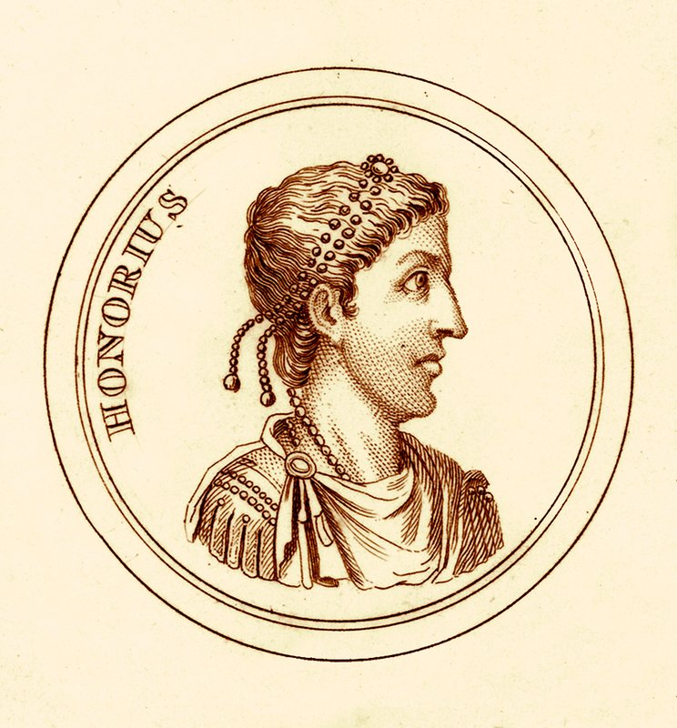 Honorius, kuvitus George Crabbin yleisestä historiallisesta sanakirjasta, julkaistu 1825 (digitaalisesti paranneltu kuva) tekijältä English School