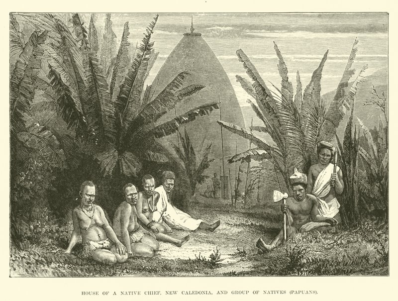 House of a Native Chief, Uusi-Kaledonia, ja ryhmä alkuperäisväestöä, papualaisia tekijältä English School