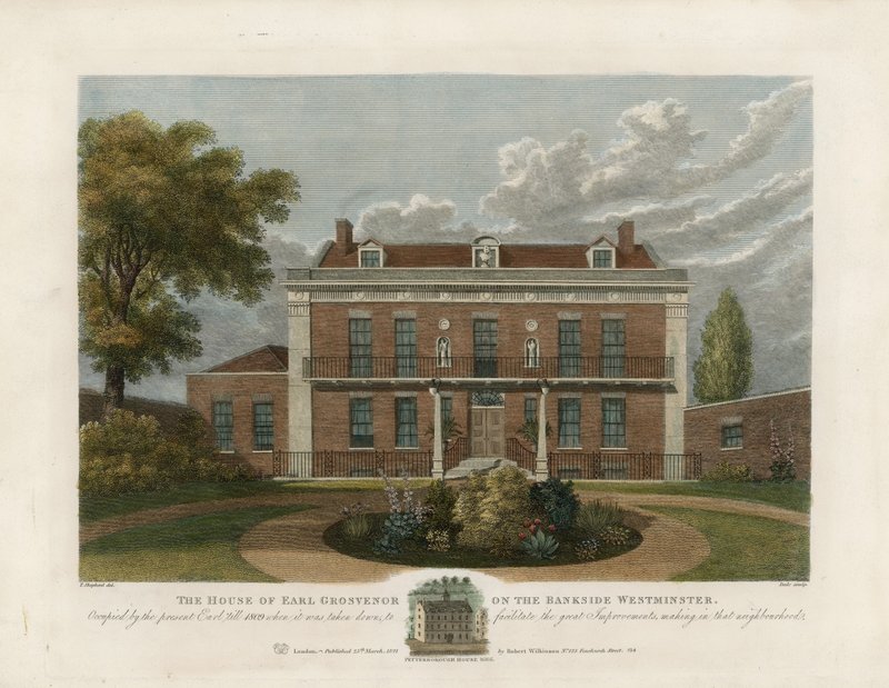 Earl Grosvenorin talo Banksidessa, Westminster. Purettu vuonna 1809 tekijältä English School