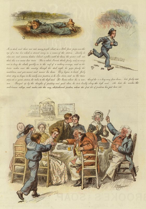 Kuinka Jacky Marlinspike palasi kotiin ajoissa joulupuddingia varten (väri litho) tekijältä English School
