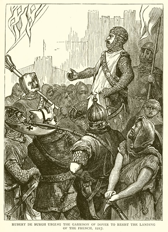 Hubert de Burgh kehotti Doverin varuskuntaa vastustamaan ranskalaisten maihinnousua, 1217 tekijältä English School