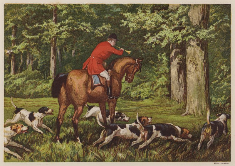 Metsästys koirien kanssa (väri litho) tekijältä English School