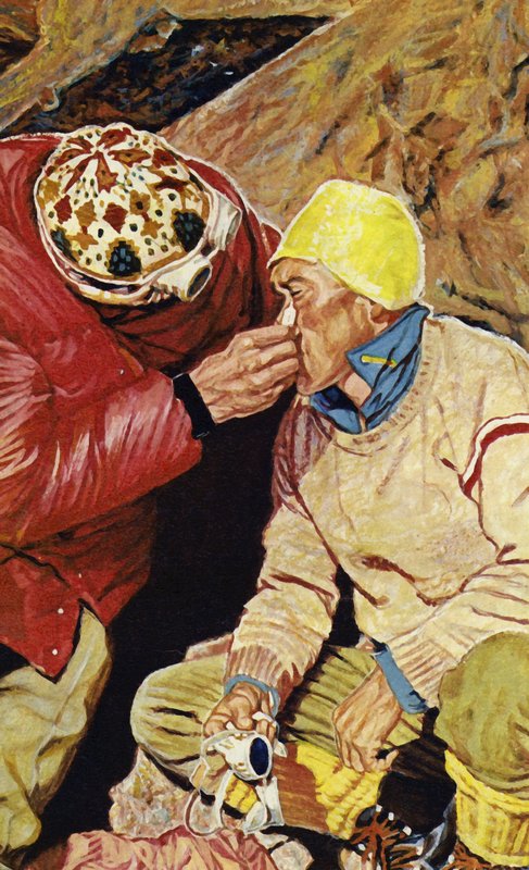 Metsästysretkikuntaan kuuluivat Edmund Hillary ja Sherpa Tenzing tekijältä English School