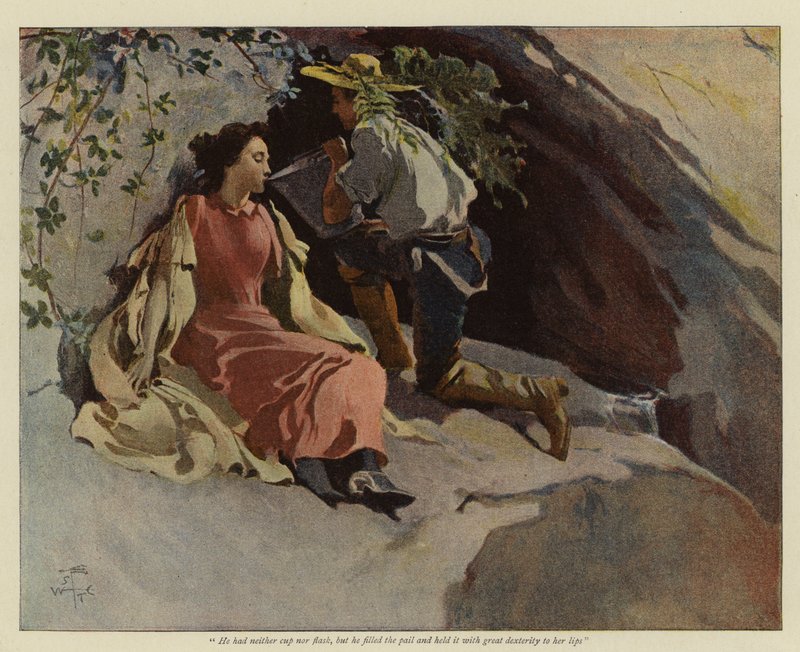 Kuvitus Bret Harten teokseen Jack and Jill of the Sierras (väriliitos). tekijältä English School