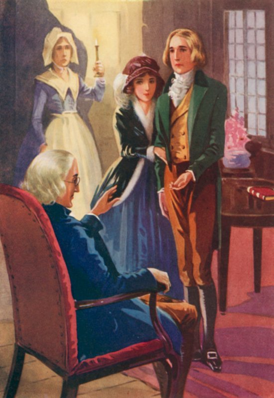 Dinah Maria Mulockin kuvitus John Halifax Gentleman -teokseen (väriliitos). tekijältä English School
