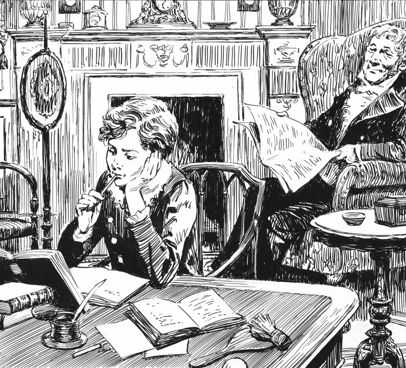 Charles Dickensin kuvitus Oliver Twistille (kynä ja muste) tekijältä English School
