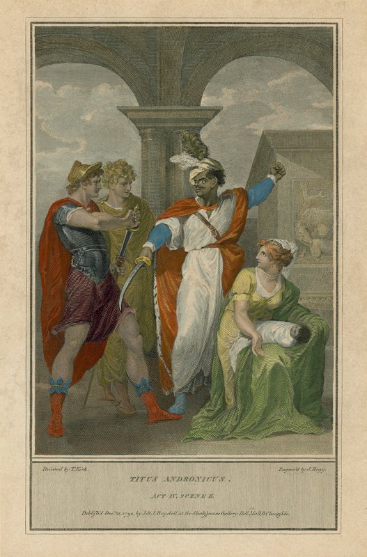 Kuvitus Shakespearen Titus Andronicukselle, näytös IV, kohtaus 2 (värikaiverrus) tekijältä English School