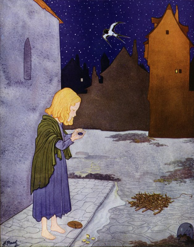 Kuvitus Oscar Wilden teokseen The Happy Prince (värilitografia). tekijältä English School