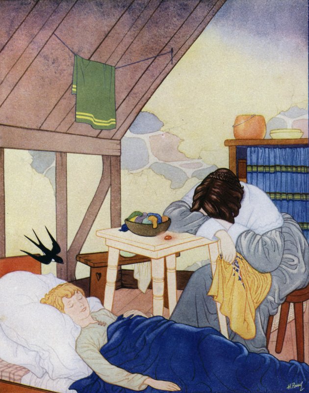 Kuvitus Oscar Wilden teokseen The Happy Prince (värilitografia). tekijältä English School