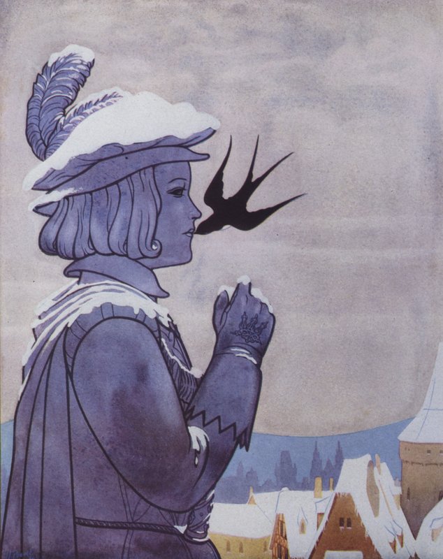 Kuvitus Oscar Wilden teokseen The Happy Prince (värilitografia). tekijältä English School