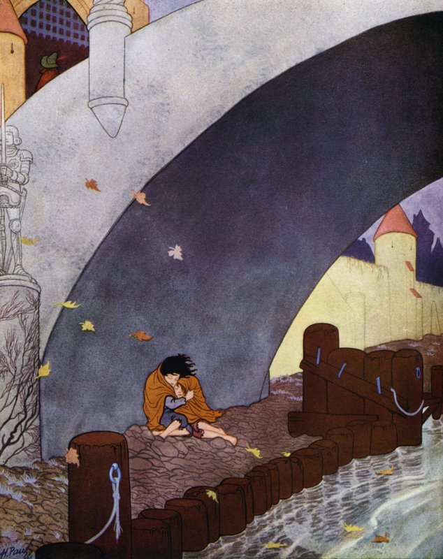 Kuvitus Oscar Wilden teokseen The Happy Prince (värilitografia). tekijältä English School