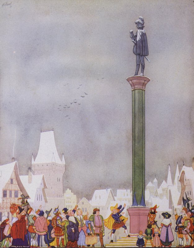Kuvitus Oscar Wilden teokseen The Happy Prince (värilitografia). tekijältä English School