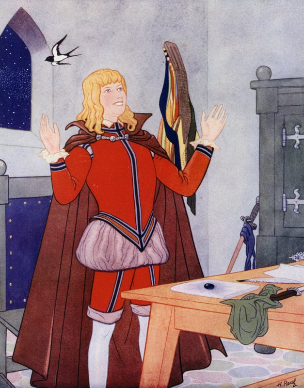 Kuvitus Oscar Wilden teokseen The Happy Prince (värilitografia). tekijältä English School