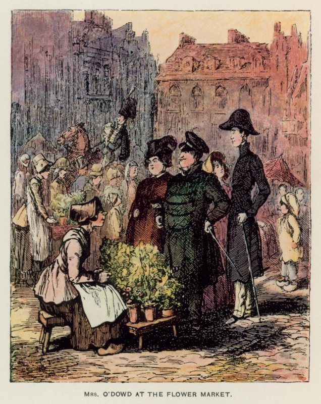 Kuvitus Thackerayn Vanity Fair -tapahtumaan (litho) tekijältä English School